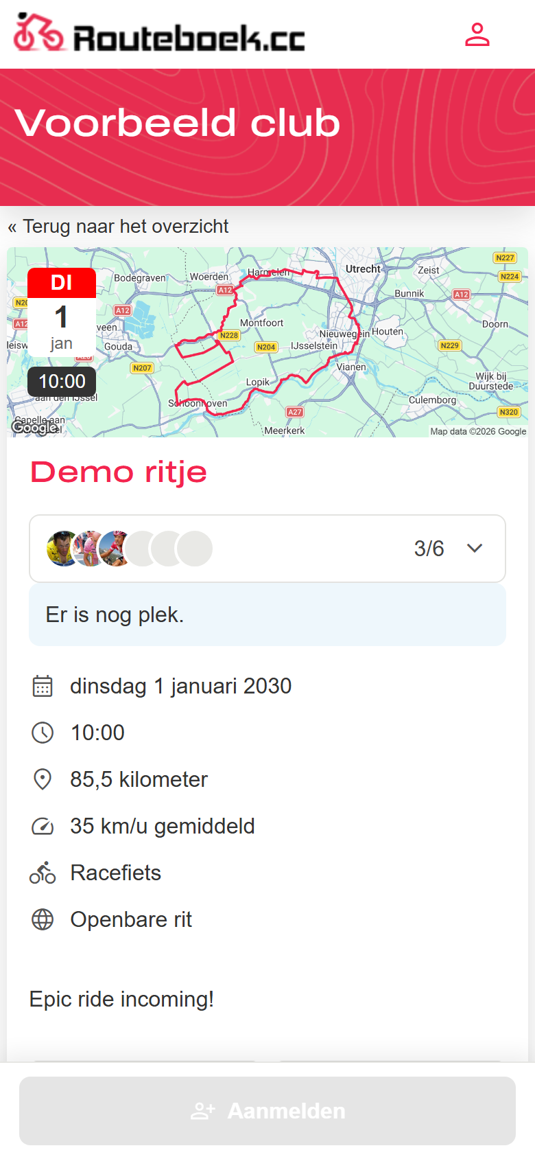 De ritpagina op een telefoon